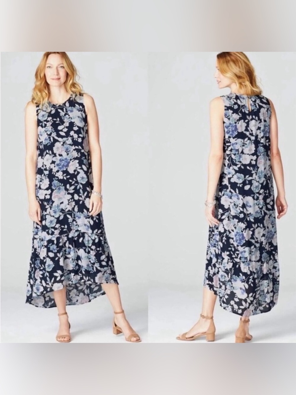 J.Jill Navy Floral Maxi Dress 3X Plus Size Sleeveless